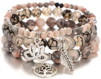 UEUC Tree of Life Yoga Healing Stone Bracelets,Multilayer Lotus Chakra Stone Reiki Bracelet Sets,Anxiety Crystal Natural Stone,for Women Stress Relief