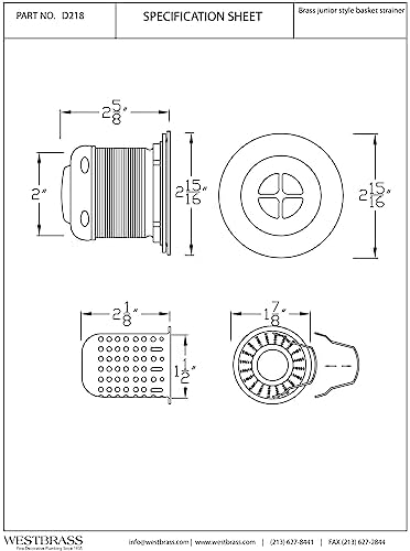 Westbrass Junior Basket Style Bar Sink Strainer, Polished Nickel - Image 4