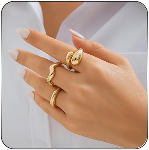 MIFYNN Chunky Gold Rings for Women Gold Silver Adjustable Thick Ring Fashion Statement Ring Open Dome Ring Chunky Silver Rings Geometric Curved Minimalist Simple Rings