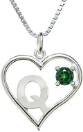 Silver Sterling Necklace Initial Letter A-Z Birthstone for Women – Personalized Custom Jewelry Pendant with Heart Design Customized Dainty Charm for Wife Girlfriend Mom – 18" Box Chain