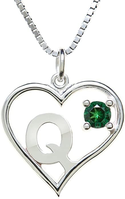Silver Sterling Necklace Initial Letter A-Z Birthstone for Women – Personalized Custom Jewelry Pendant with Heart Design Customized Dainty Charm for Wife Girlfriend Mom – 18" Box Chain