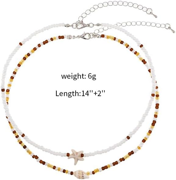 Women's Shell Starfish Boho Layered Beaded Necklace Choker for Summer Beach Vacation Gifts for Birthday/Anniversary/Christmas