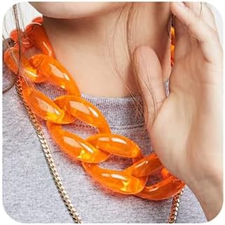 Wiwpar Orange Acrylic Choker Necklace Statement Chunky Fashion Acrylic Necklace Choker Halloween Party Cotume Chain for Women (Orange)