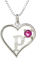 Silver Sterling Necklace Initial Letter A-Z Birthstone for Women – Personalized Custom Jewelry Pendant with Heart Design Customized Dainty Charm for Wife Girlfriend Mom – 18" Box Chain