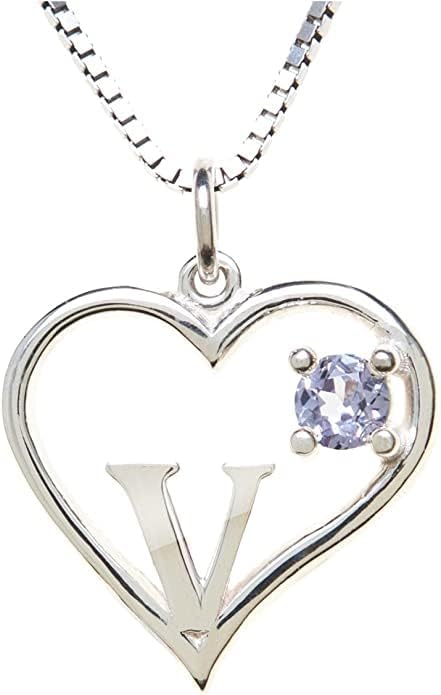 Silver Sterling Necklace Initial Letter A-Z Birthstone for Women – Personalized Custom Jewelry Pendant with Heart Design Customized Dainty Charm for Wife Girlfriend Mom – 18" Box Chain