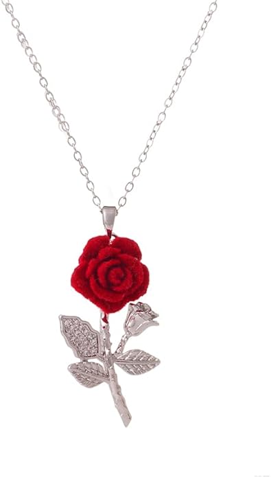 ONLYJUMP Rose Alloy Necklace for Women Heart Pendant Copper Zircon Light Luxury Fashion Jewelry Dainty Romantic Statement Necklace for Daily Wear Ideal Valentine's Day Anniversary Birthday Gift