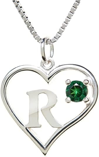 Silver Sterling Necklace Initial Letter A-Z Birthstone for Women – Personalized Custom Jewelry Pendant with Heart Design Customized Dainty Charm for Wife Girlfriend Mom – 18" Box Chain