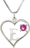 Silver Sterling Necklace Initial Letter A-Z Birthstone for Women – Personalized Custom Jewelry Pendant with Heart Design Customized Dainty Charm for Wife Girlfriend Mom – 18" Box Chain