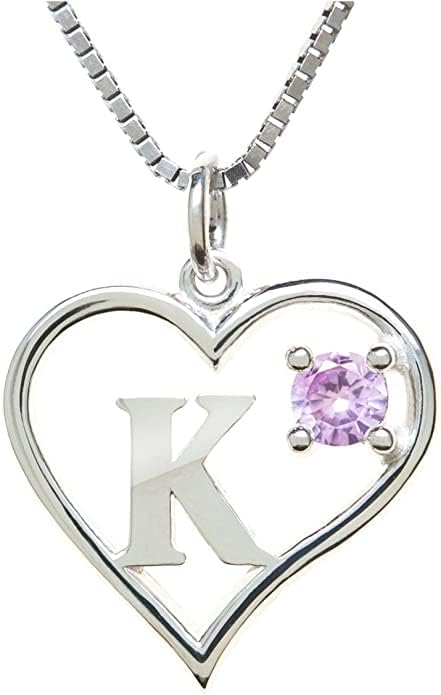 Silver Sterling Necklace Initial Letter A-Z Birthstone for Women – Personalized Custom Jewelry Pendant with Heart Design Customized Dainty Charm for Wife Girlfriend Mom – 18" Box Chain