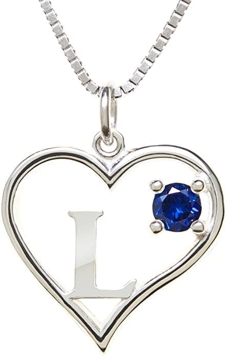Silver Sterling Necklace Initial Letter A-Z Birthstone for Women – Personalized Custom Jewelry Pendant with Heart Design Customized Dainty Charm for Wife Girlfriend Mom – 18" Box Chain