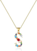 Eben-Ezer 18K Gold Box Chain Choker Initial Necklace Multi-Color Zircon Letter Pendant Script Name Custom Necklace for Women Gift Alphabet 26 A-Z