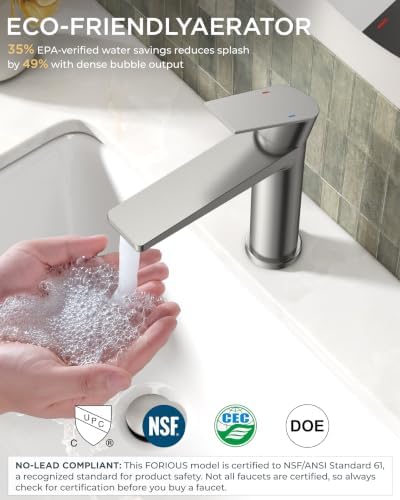 FORIOUS Single Hole Bathroom Faucet Brushed Nickel, Commercial Faucet - Image 3