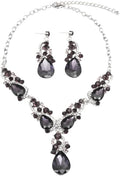 Secret for Longevity Silver Tone Antique Style Art Deco Grey Smokey Topaz Slate Rhinestone Statement Wedding Bridal Prom Chunky Statement Earrings Necklace Gift Set