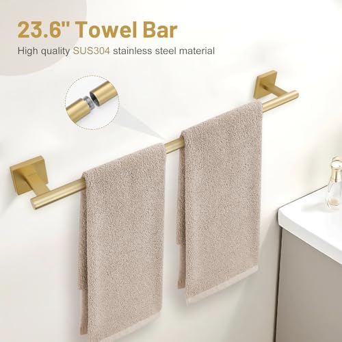 Lairuier Bathroom Hardware Set Brushed Gold, Towel Holder Set Wall Mounted - Image 4