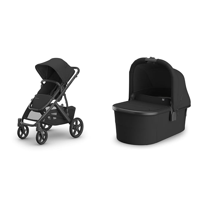 UPPAbaby Vista V3 Stroller + Bassinet V3 - Convertible Single-to-Double Stroller System- Bassinet, Toddler Seat, Bug Shield, Rain Shield Included - Jake (Charcoal/Carbon Frame/Black Leather)