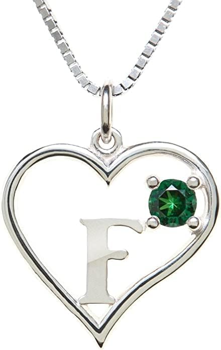 Silver Sterling Necklace Initial Letter A-Z Birthstone for Women – Personalized Custom Jewelry Pendant with Heart Design Customized Dainty Charm for Wife Girlfriend Mom – 18" Box Chain