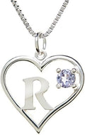 Silver Sterling Necklace Initial Letter A-Z Birthstone for Women – Personalized Custom Jewelry Pendant with Heart Design Customized Dainty Charm for Wife Girlfriend Mom – 18" Box Chain