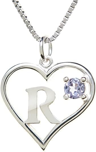 Silver Sterling Necklace Initial Letter A-Z Birthstone for Women – Personalized Custom Jewelry Pendant with Heart Design Customized Dainty Charm for Wife Girlfriend Mom – 18" Box Chain