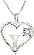Silver Sterling Necklace Initial Letter A-Z Birthstone for Women – Personalized Custom Jewelry Pendant with Heart Design Customized Dainty Charm for Wife Girlfriend Mom – 18" Box Chain