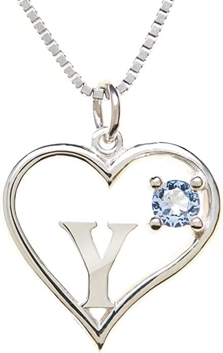 Silver Sterling Necklace Initial Letter A-Z Birthstone for Women – Personalized Custom Jewelry Pendant with Heart Design Customized Dainty Charm for Wife Girlfriend Mom – 18" Box Chain