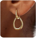 Gold Earrings for Women Trendy 14K Gold Plated Double Hoop Dangle Earring Thin Minimalist Lightweight Dainty Drop Earrings Jewelry Gift for Her
