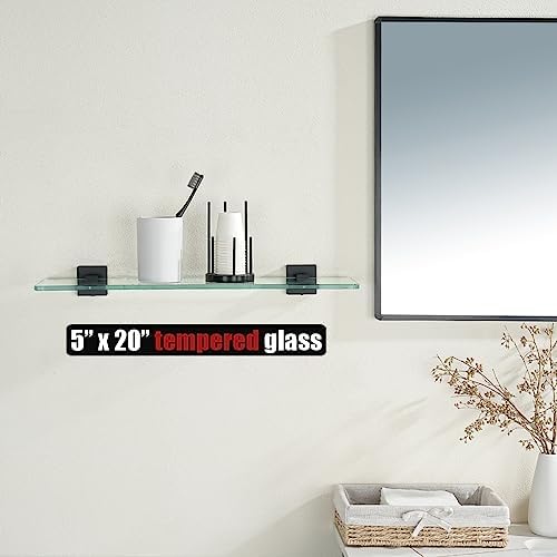 JQK Bathroom Glass Shelf Black, Tempered Glass Shower Storage 24 by 5 inches - Image 2
