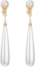 Pearl Clip on Earrings for Women Drop Clip Earrings for Women Gold Plated White Imitation Pearl Earrings Fashion