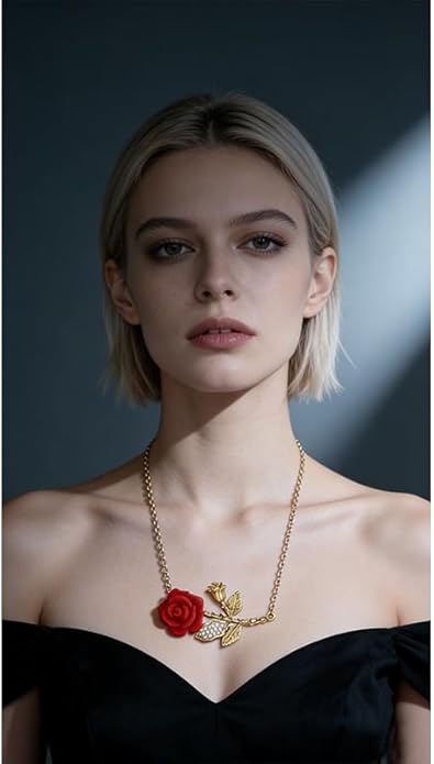 ONLYJUMP Rose Alloy Necklace for Women Heart Pendant Copper Zircon Light Luxury Fashion Jewelry Dainty Romantic Statement Necklace for Daily Wear Ideal Valentine's Day Anniversary Birthday Gift