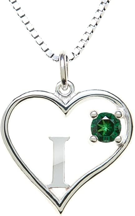 Silver Sterling Necklace Initial Letter A-Z Birthstone for Women – Personalized Custom Jewelry Pendant with Heart Design Customized Dainty Charm for Wife Girlfriend Mom – 18" Box Chain