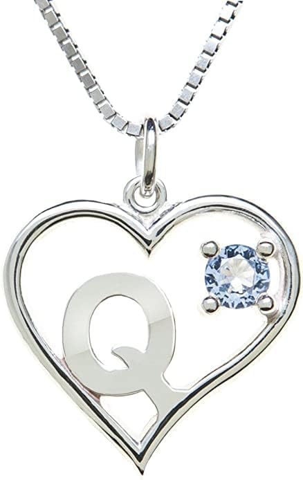 Silver Sterling Necklace Initial Letter A-Z Birthstone for Women – Personalized Custom Jewelry Pendant with Heart Design Customized Dainty Charm for Wife Girlfriend Mom – 18" Box Chain