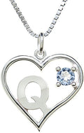 Silver Sterling Necklace Initial Letter A-Z Birthstone for Women – Personalized Custom Jewelry Pendant with Heart Design Customized Dainty Charm for Wife Girlfriend Mom – 18" Box Chain