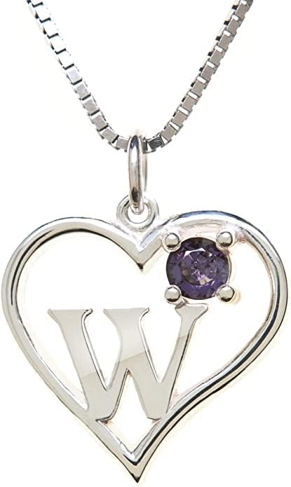 Silver Sterling Necklace Initial Letter A-Z Birthstone for Women – Personalized Custom Jewelry Pendant with Heart Design Customized Dainty Charm for Wife Girlfriend Mom – 18" Box Chain