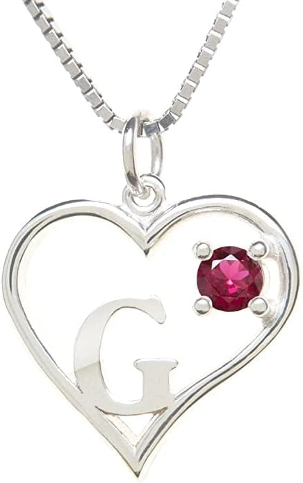 Silver Sterling Necklace Initial Letter A-Z Birthstone for Women – Personalized Custom Jewelry Pendant with Heart Design Customized Dainty Charm for Wife Girlfriend Mom – 18" Box Chain