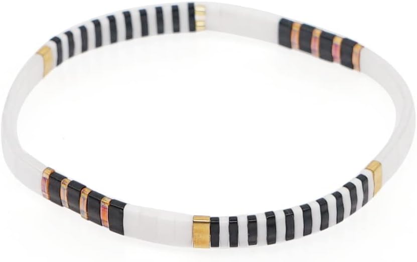 Sonateomber Tila Flat Beaded Stretch Bracelets for Women, Trendy Unique Colorful Square Beads Handmade Stack Bracelet Friendship Accessories Fashion Jewelry Gift