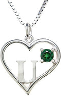 Silver Sterling Necklace Initial Letter A-Z Birthstone for Women – Personalized Custom Jewelry Pendant with Heart Design Customized Dainty Charm for Wife Girlfriend Mom – 18" Box Chain