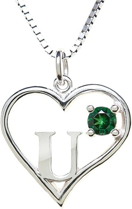 Silver Sterling Necklace Initial Letter A-Z Birthstone for Women – Personalized Custom Jewelry Pendant with Heart Design Customized Dainty Charm for Wife Girlfriend Mom – 18" Box Chain