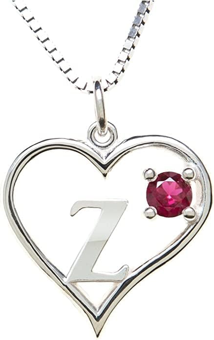 Silver Sterling Necklace Initial Letter A-Z Birthstone for Women – Personalized Custom Jewelry Pendant with Heart Design Customized Dainty Charm for Wife Girlfriend Mom – 18" Box Chain