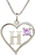 Silver Sterling Necklace Initial Letter A-Z Birthstone for Women – Personalized Custom Jewelry Pendant with Heart Design Customized Dainty Charm for Wife Girlfriend Mom – 18" Box Chain