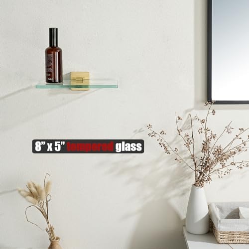 JQK Bathroom Glass Shelf Gold, Tempered Glass Shower Storage 8 by 5 inches - Image 2