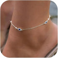 LEXODY Silver/Gold Anklets for Women, Sterling Silver Evil Eye Ankle Bracelets for Women Trendy Dainty Waterproof Anklets Set Adjustable Layered Anklet Bracelets for Women Silver Jewelry Gift