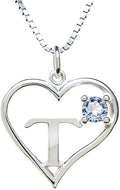 Silver Sterling Necklace Initial Letter A-Z Birthstone for Women – Personalized Custom Jewelry Pendant with Heart Design Customized Dainty Charm for Wife Girlfriend Mom – 18" Box Chain