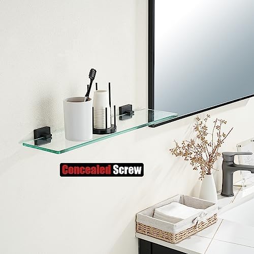 JQK Bathroom Glass Shelf Black, Tempered Glass Shower Storage 24 by 5 inches - Image 5