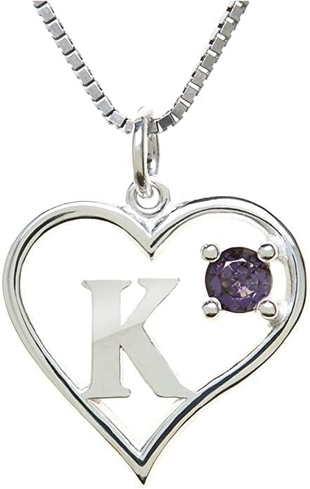 Silver Sterling Necklace Initial Letter A-Z Birthstone for Women – Personalized Custom Jewelry Pendant with Heart Design Customized Dainty Charm for Wife Girlfriend Mom – 18" Box Chain