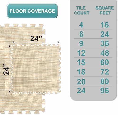 Sorbus Wood Grain Floor Tiles Foam Mat EVA Interlocking Mats Tile 3/8-Inch - Image 2