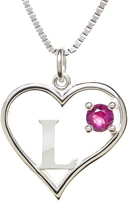 Silver Sterling Necklace Initial Letter A-Z Birthstone for Women – Personalized Custom Jewelry Pendant with Heart Design Customized Dainty Charm for Wife Girlfriend Mom – 18" Box Chain