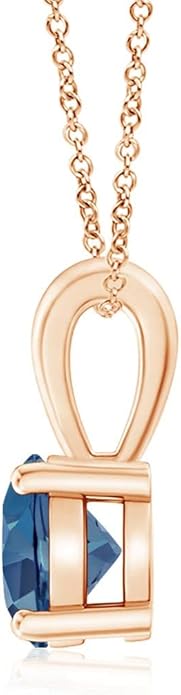 Angara Natural Blue Topaz Solitaire Pendant for Women | Classic Prong-Set Round Blue Topaz Pendant in 14K Solid Gold/Silver/Platinum With 18" Chain | December Birthday, Gemstone Jewelry Gift