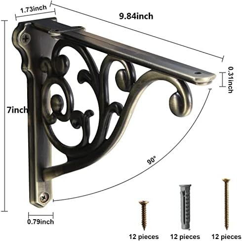 Shelf Brackets 10 Inch 4 Pack Heavy Duty Brushed Antique Brass Wall Bracket - Image 2