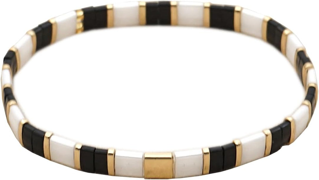 Sonateomber Tila Flat Beaded Stretch Bracelets for Women, Trendy Unique Colorful Square Beads Handmade Stack Bracelet Friendship Accessories Fashion Jewelry Gift