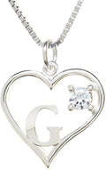 Silver Sterling Necklace Initial Letter A-Z Birthstone for Women – Personalized Custom Jewelry Pendant with Heart Design Customized Dainty Charm for Wife Girlfriend Mom – 18" Box Chain