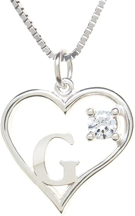 Silver Sterling Necklace Initial Letter A-Z Birthstone for Women – Personalized Custom Jewelry Pendant with Heart Design Customized Dainty Charm for Wife Girlfriend Mom – 18" Box Chain